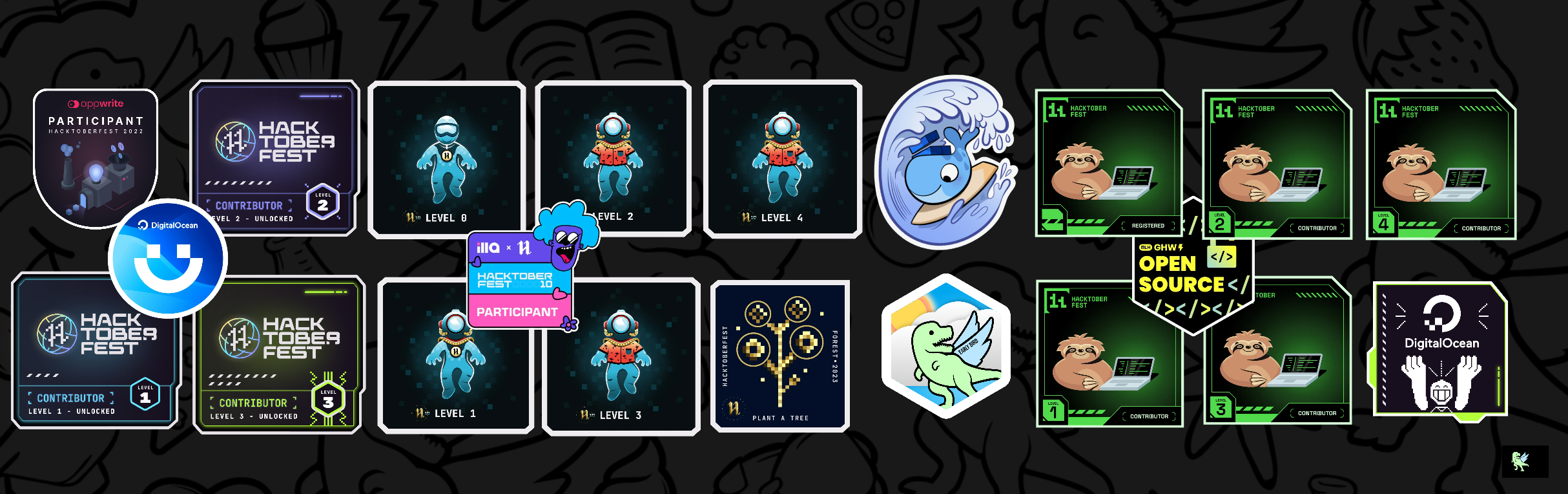 An image of @ayuhack's Holopin badges, which is a link to view their full Holopin profile