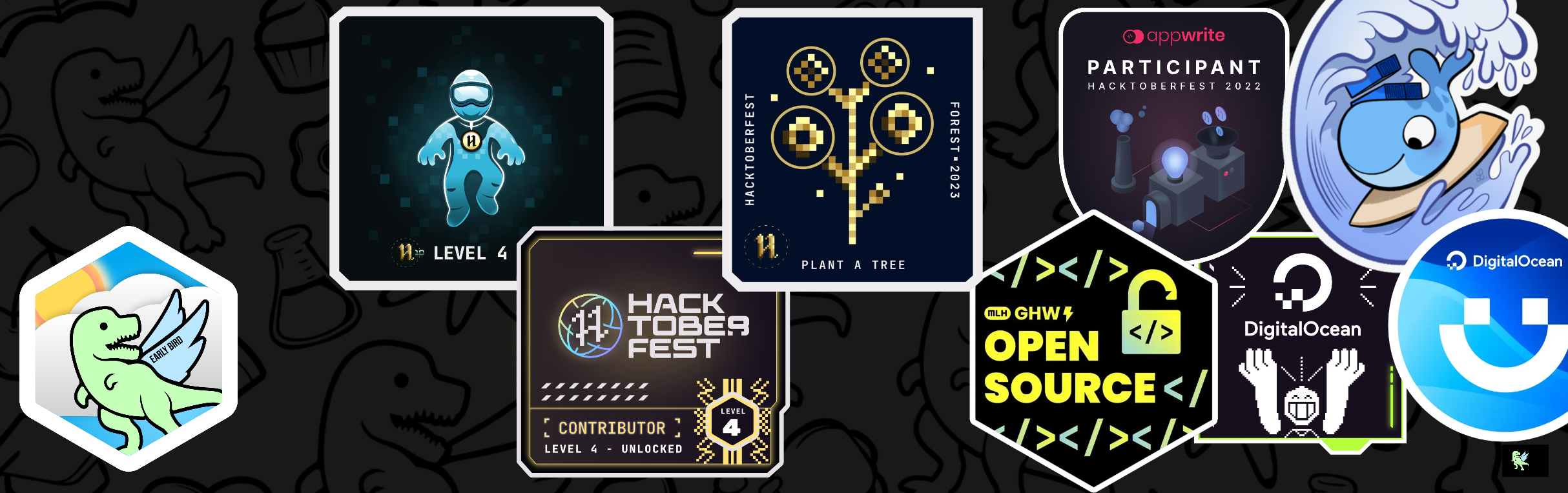 An image of @kopter's Holopin badges, which is a link to view their full Holopin profile