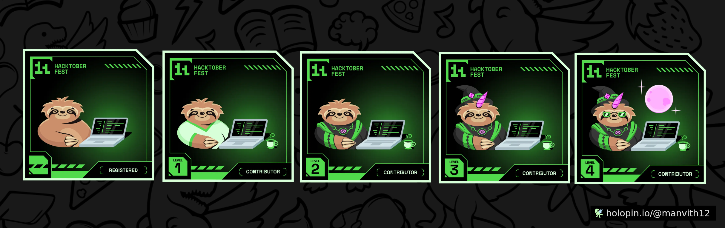 An image of @manvith12's Holopin badges, which is a link to view their full Holopin profile