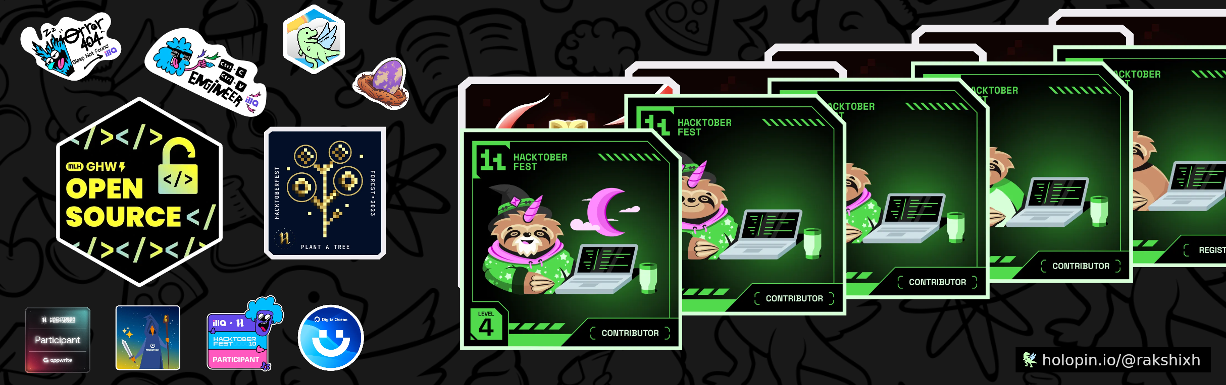 An image of @rakshixh's Holopin badges, which is a link to view their full Holopin profile