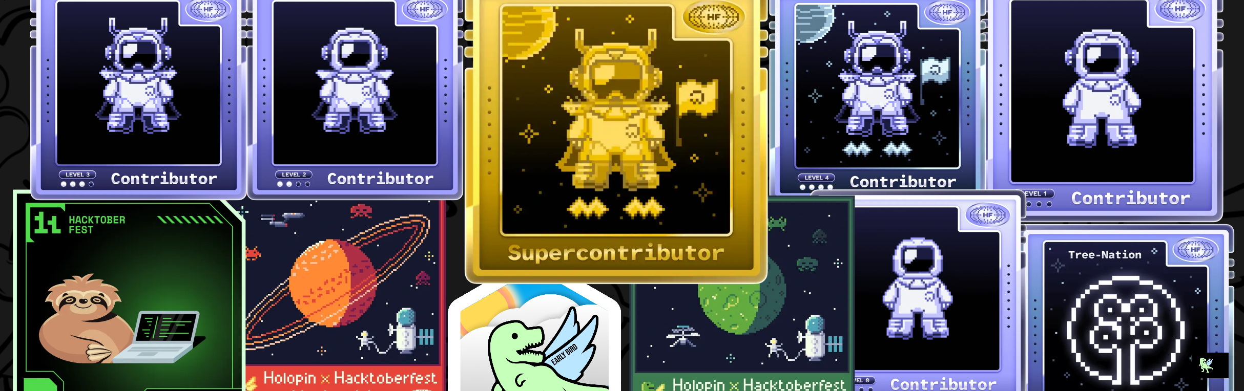 An image of @thughari's Holopin badges, which is a link to view their full Holopin profile