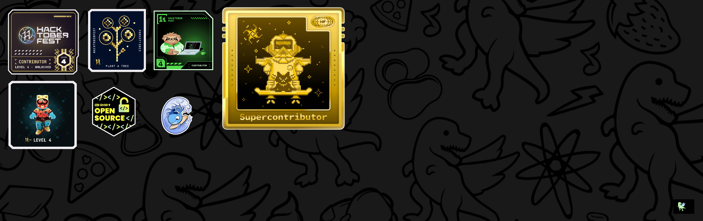 An image of @unixorn’s Holopin badges, which is a link to view their full Holopin profile
