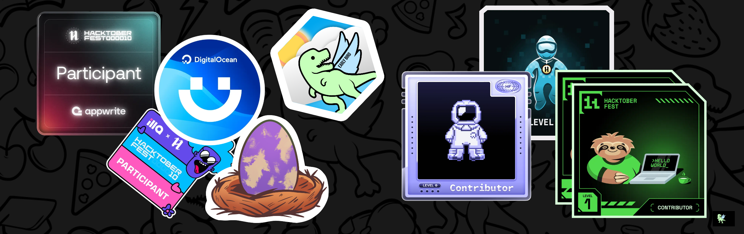 An image of @zlfn's Holopin badges, which is a link to view their full Holopin profile